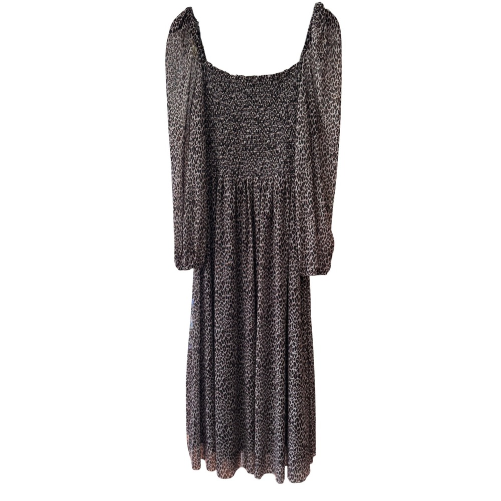 Dolan Left Coast Anthropologie Leopard Print Smocked Mesh Midi Dress Petite Med